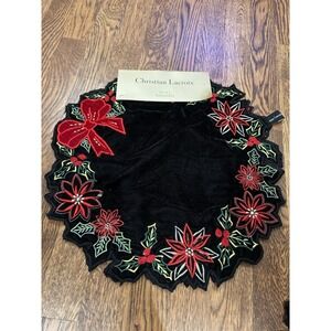 Christian Lacroix Black Velvet Placemats Set Of 2 Red Bow Pointsetta Christmas